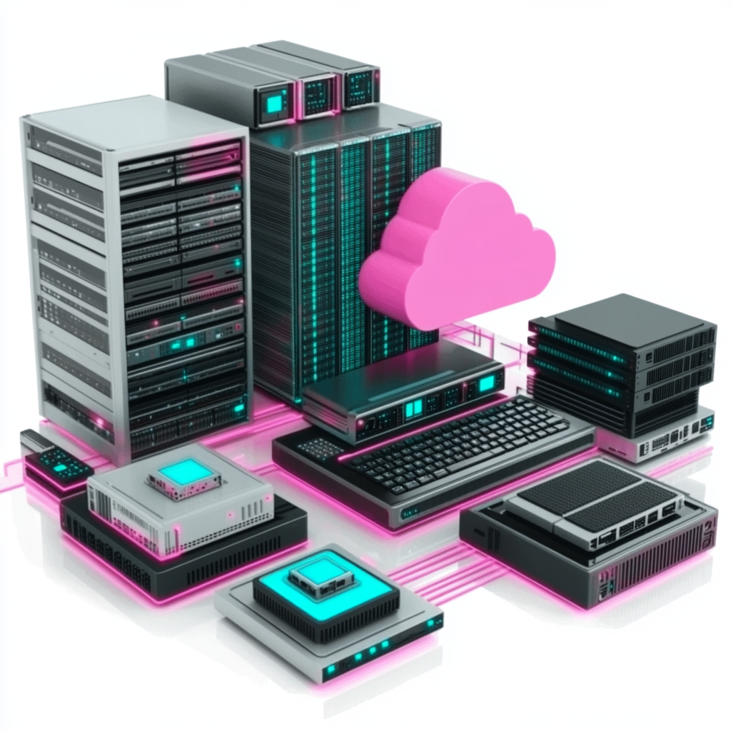 "An infographic comparing edge computing and cloud computing. Edge computing is illustrated with small local nodes close to user devices, emphasizing speed and proximity. Cloud computing is shown as a large central server farm, emphasizing scalability and remote processing power."