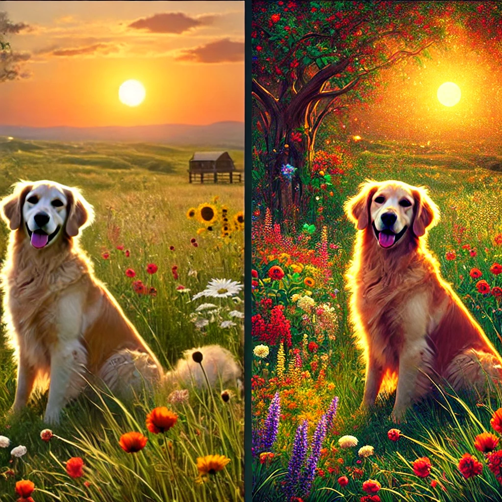 A side-by-side comparison of a basic AI prompt vs. a detailed AI prompt showcasing the difference in image quality.