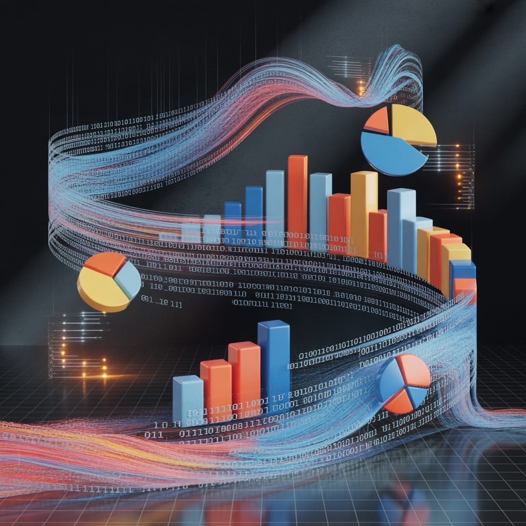 Abstract art showing raw data transforming into clear, actionable insights.