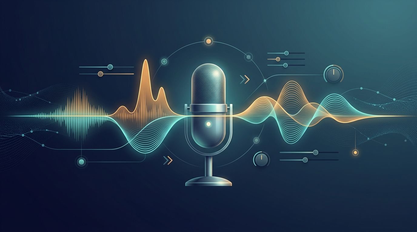 A microphone with colorful sound waves showing an interrupted conversation.